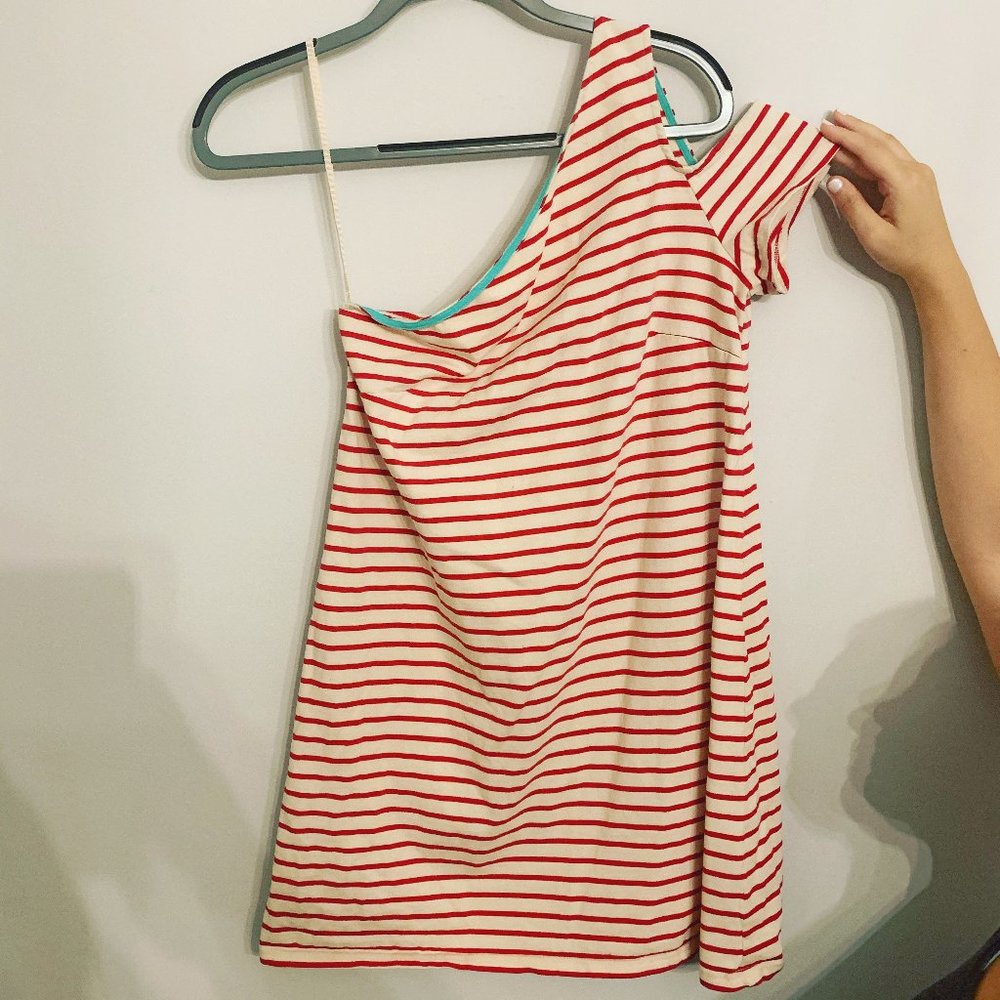 Maeve/Anthro Red White Stripe One Shoulder Dress